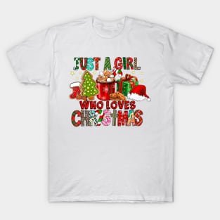 Just A Girl Who Loves Christmas Hot Cocoa Hat Santa Pajama T-Shirt